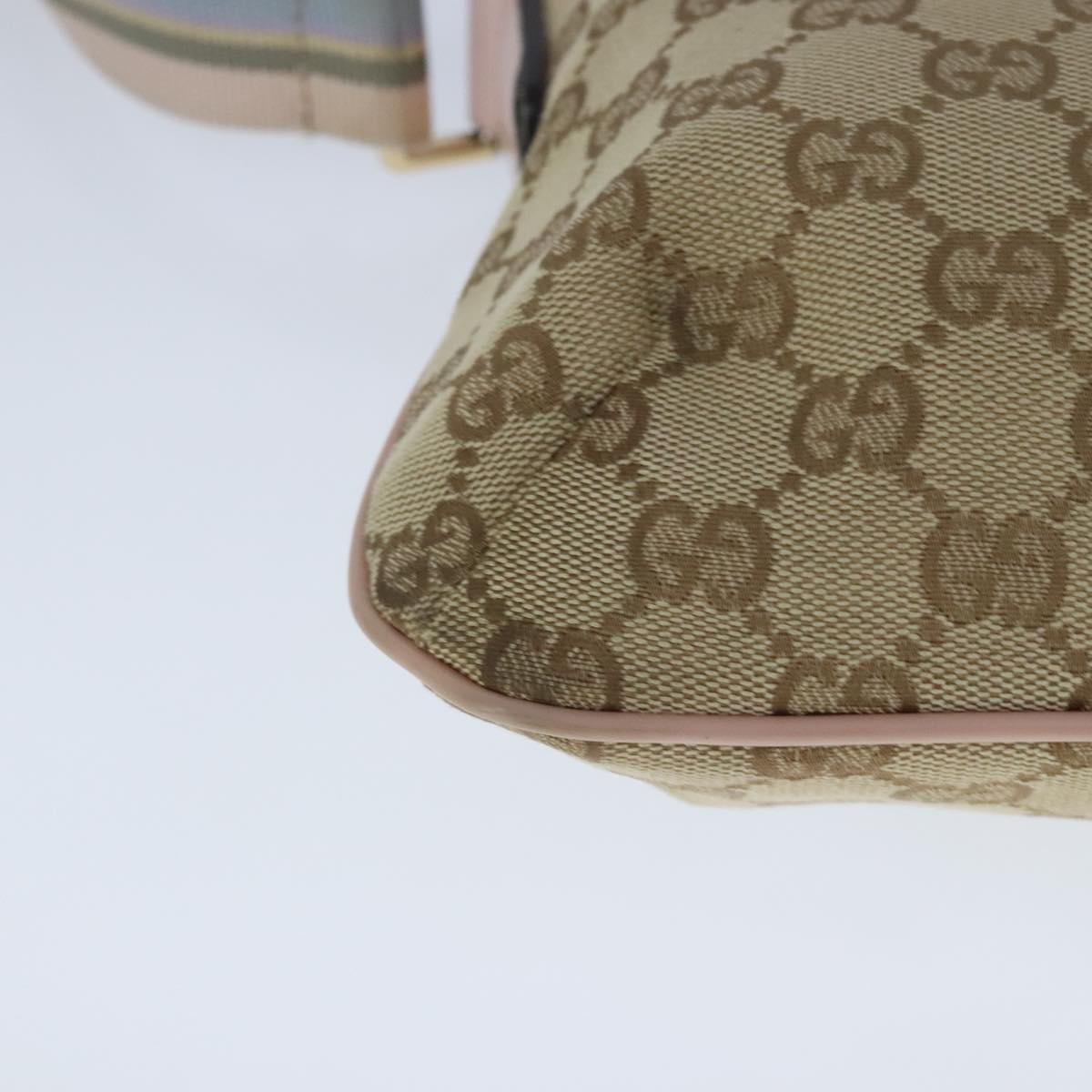 GUCCI GG Canvas Sherry Line Bag Beige Pink Light blue 189749 Auth 103764