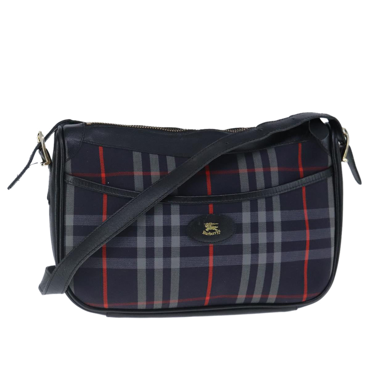 Burberrys Nova Check Shoulder Bag Canvas Navy Auth 103768