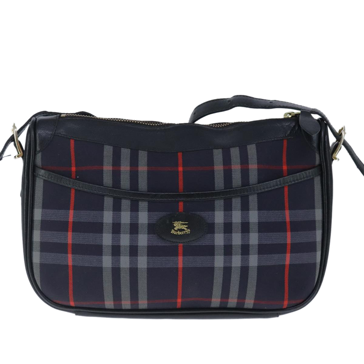 Burberrys Nova Check Shoulder Bag Canvas Navy Auth 103768