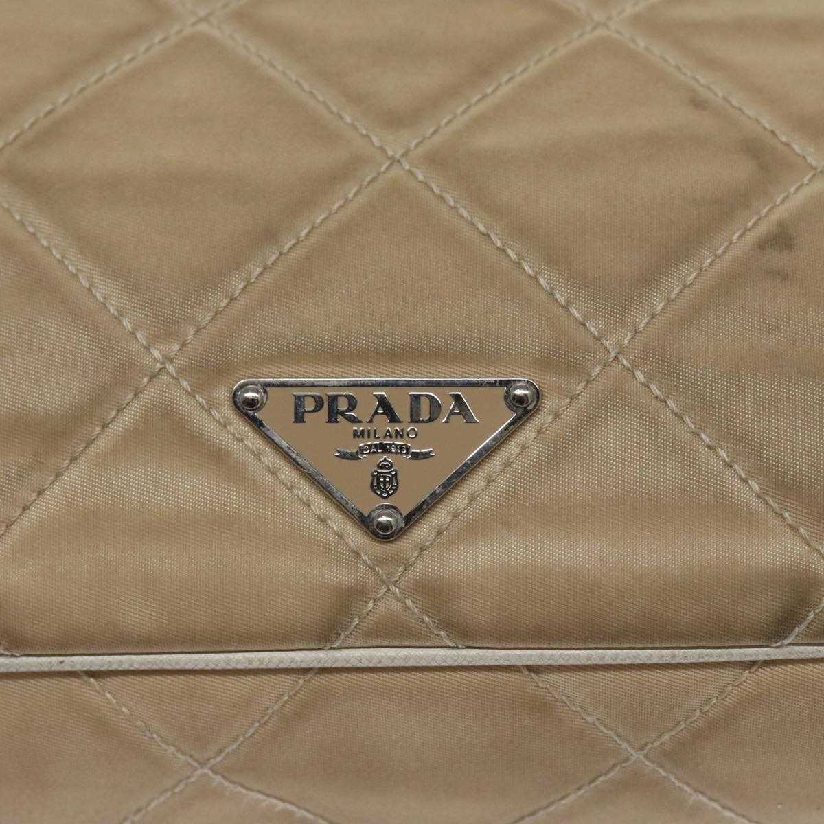 PRADA Shoulder Bag Nylon Beige Silver Auth 103773