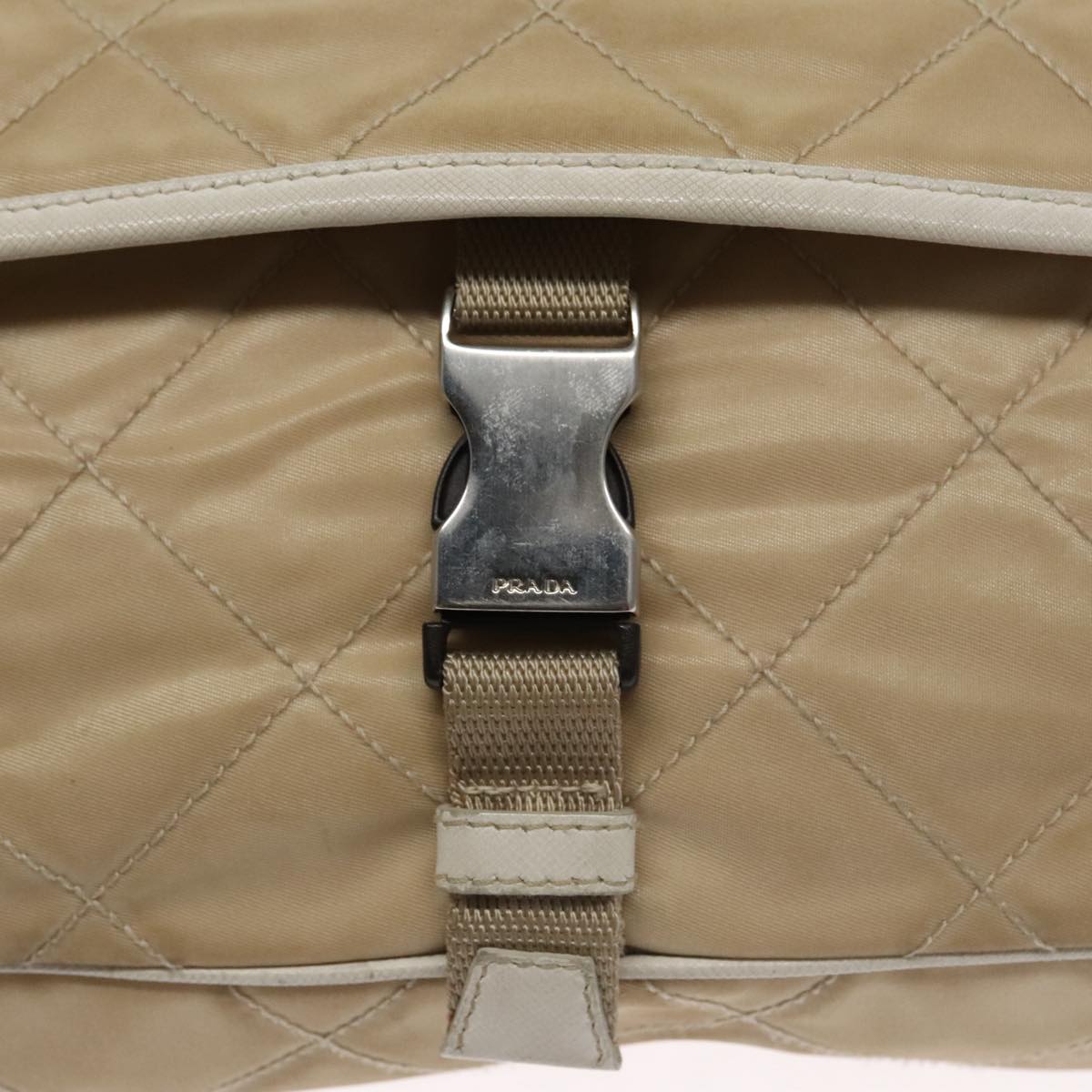 PRADA Shoulder Bag Nylon Beige Silver Auth 103773