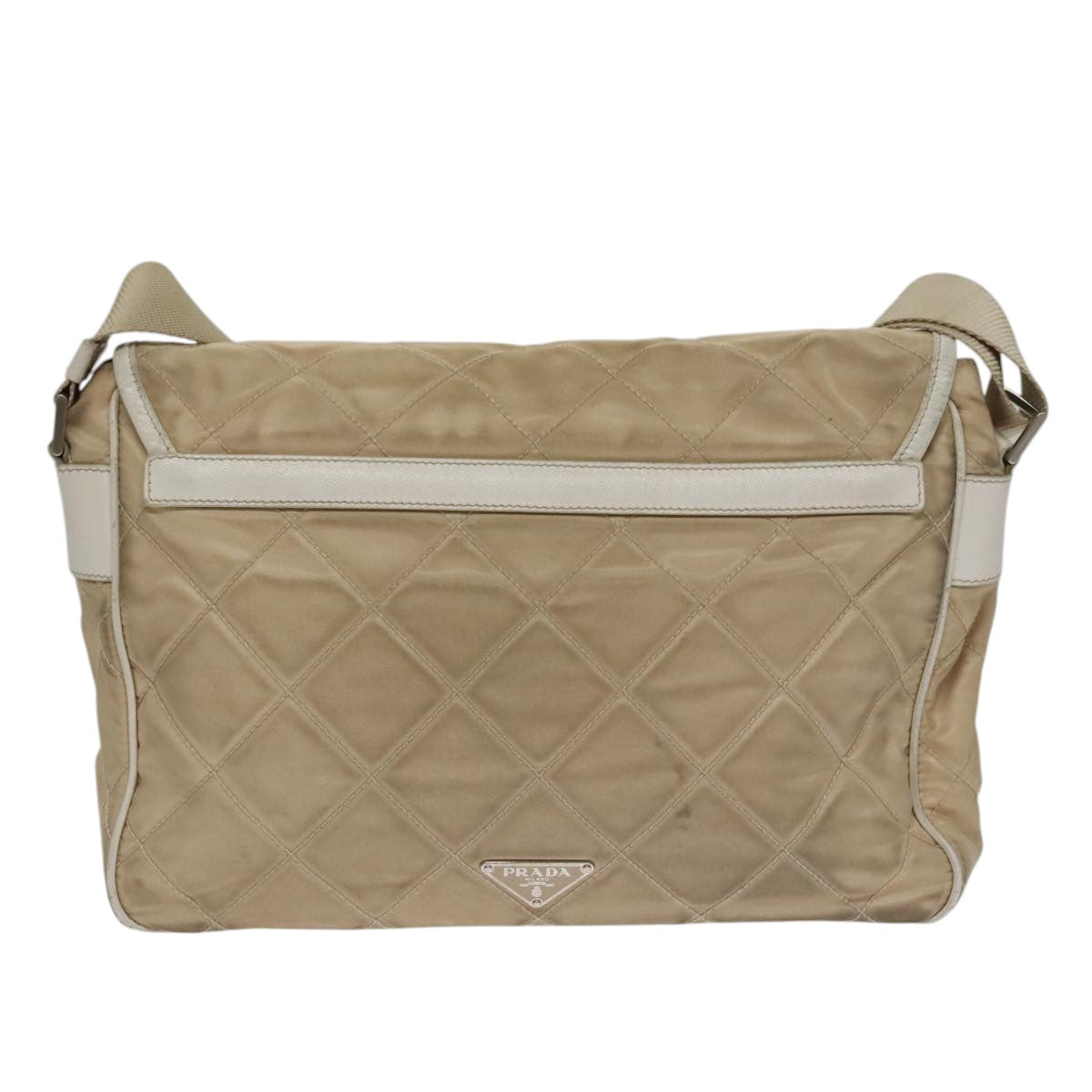 PRADA Shoulder Bag Nylon Beige Silver Auth 103773