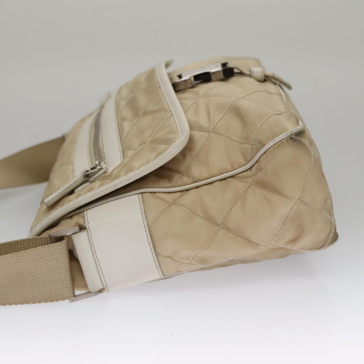 PRADA Shoulder Bag Nylon Beige Silver Auth 103773