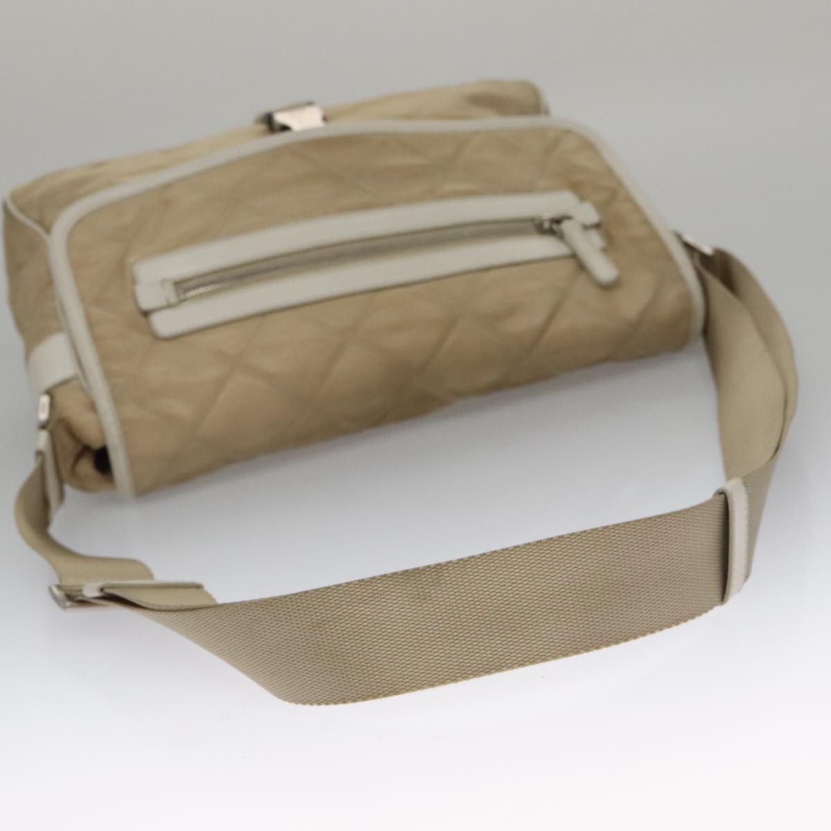 PRADA Shoulder Bag Nylon Beige Silver Auth 103773