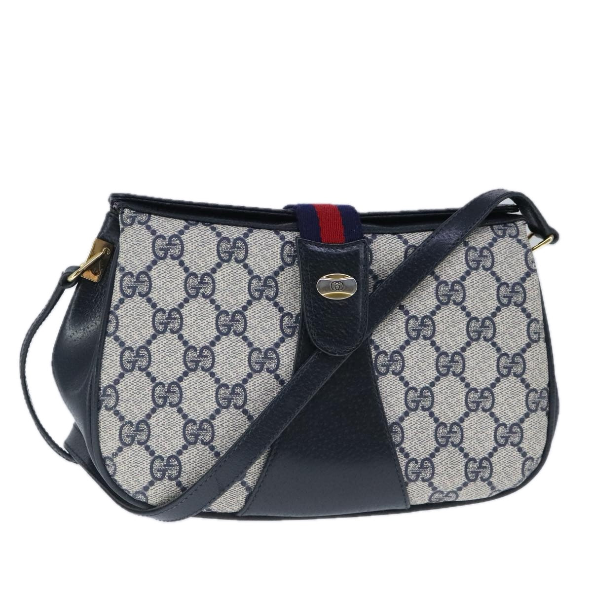 GUCCI GG Supreme Sherry Line Shoulder Bag PVC Navy Red 10 02 024 Auth 103795