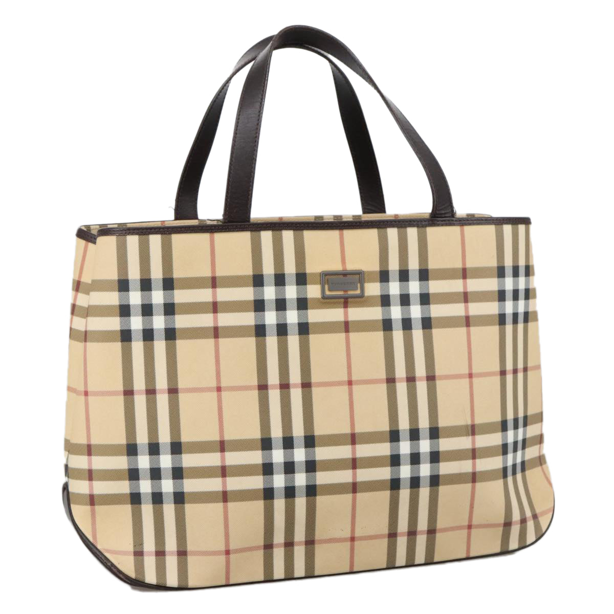 BURBERRY Nova Check Hand Bag PVC Beige Auth 103797