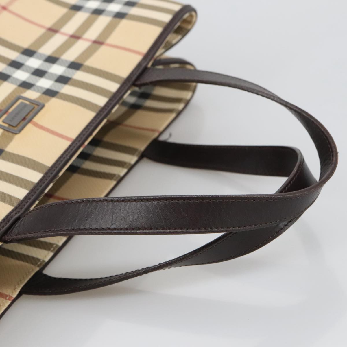 BURBERRY Nova Check Hand Bag PVC Beige Auth 103797