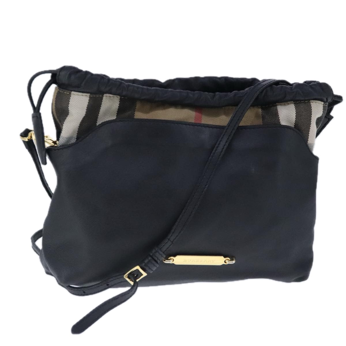 BURBERRY Shoulder Bag Leather Black Gold Auth 103801