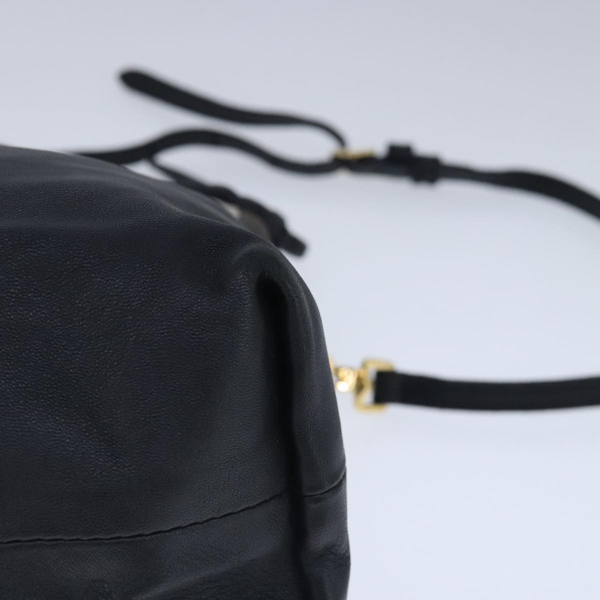 BURBERRY Shoulder Bag Leather Black Gold Auth 103801