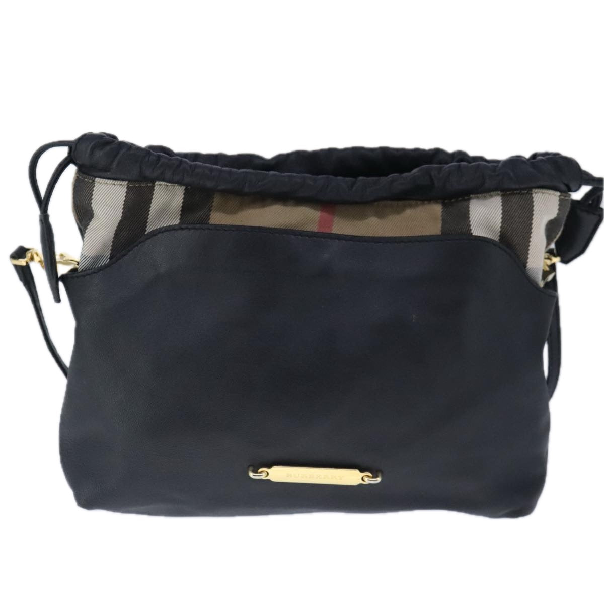 BURBERRY Shoulder Bag Leather Black Gold Auth 103801