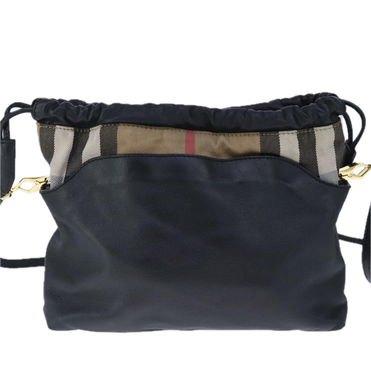 BURBERRY Shoulder Bag Leather Black Gold Auth 103801