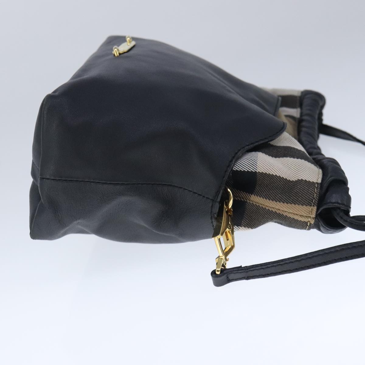 BURBERRY Shoulder Bag Leather Black Gold Auth 103801