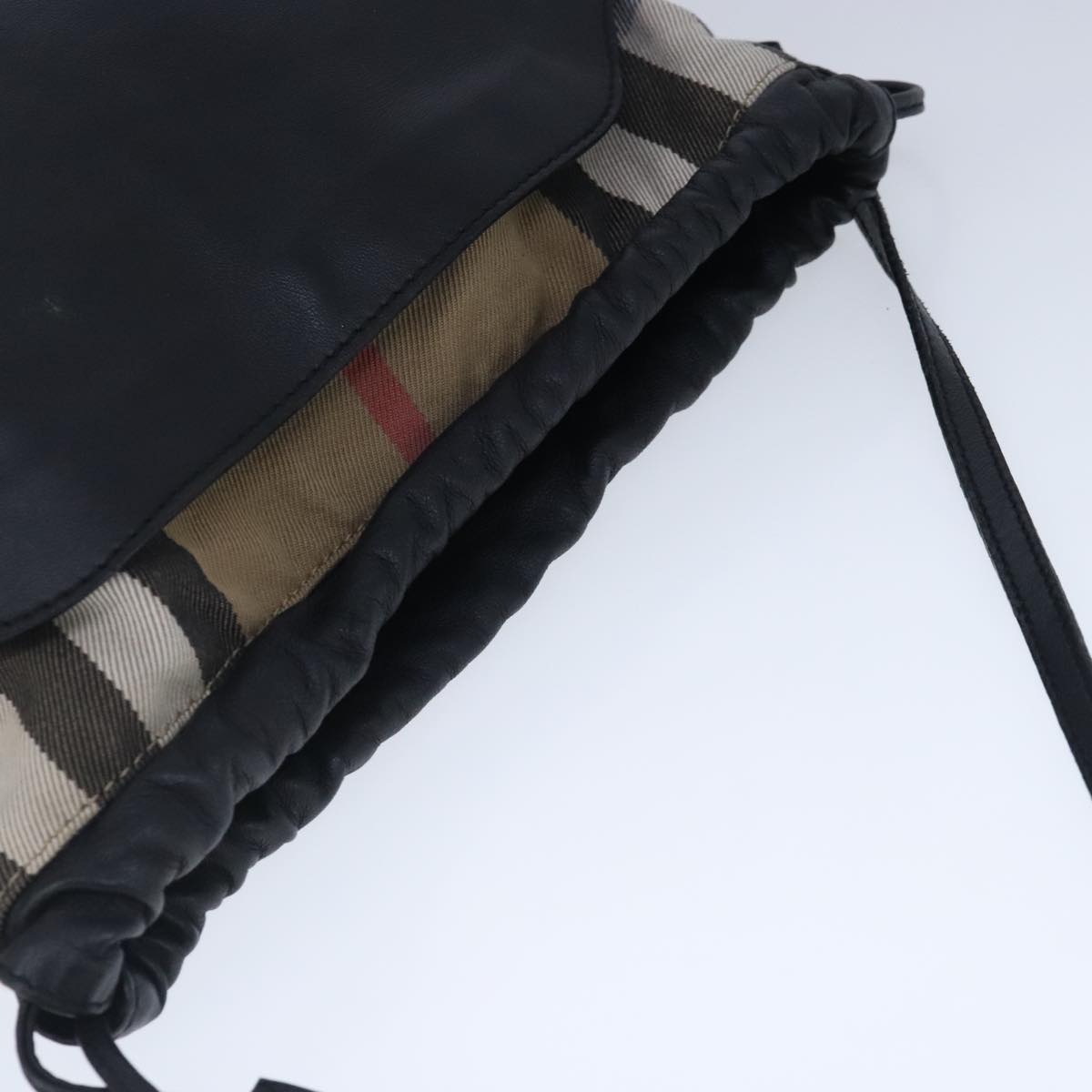 BURBERRY Shoulder Bag Leather Black Gold Auth 103801
