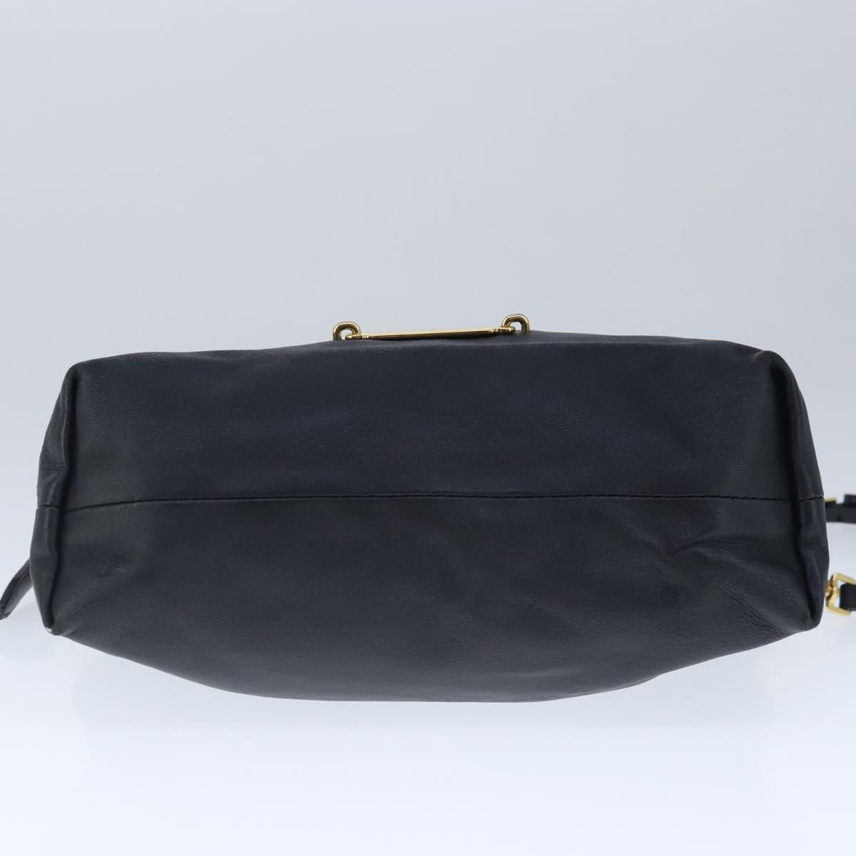 BURBERRY Shoulder Bag Leather Black Gold Auth 103801