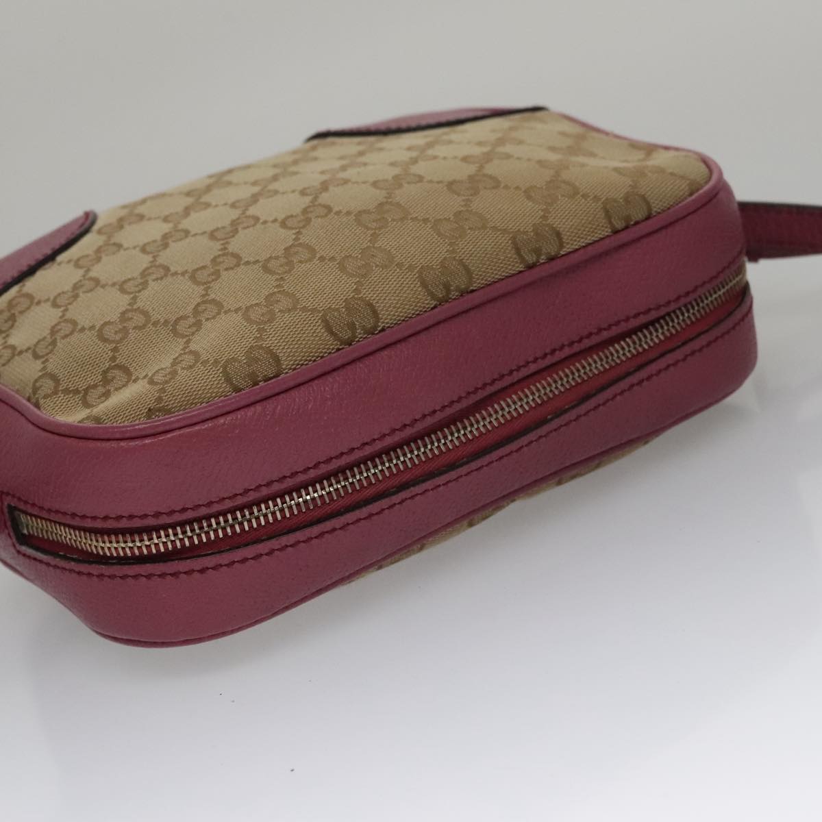 GUCCI GG Canvas Shoulder Bag Beige Pink 387360 Auth 103832