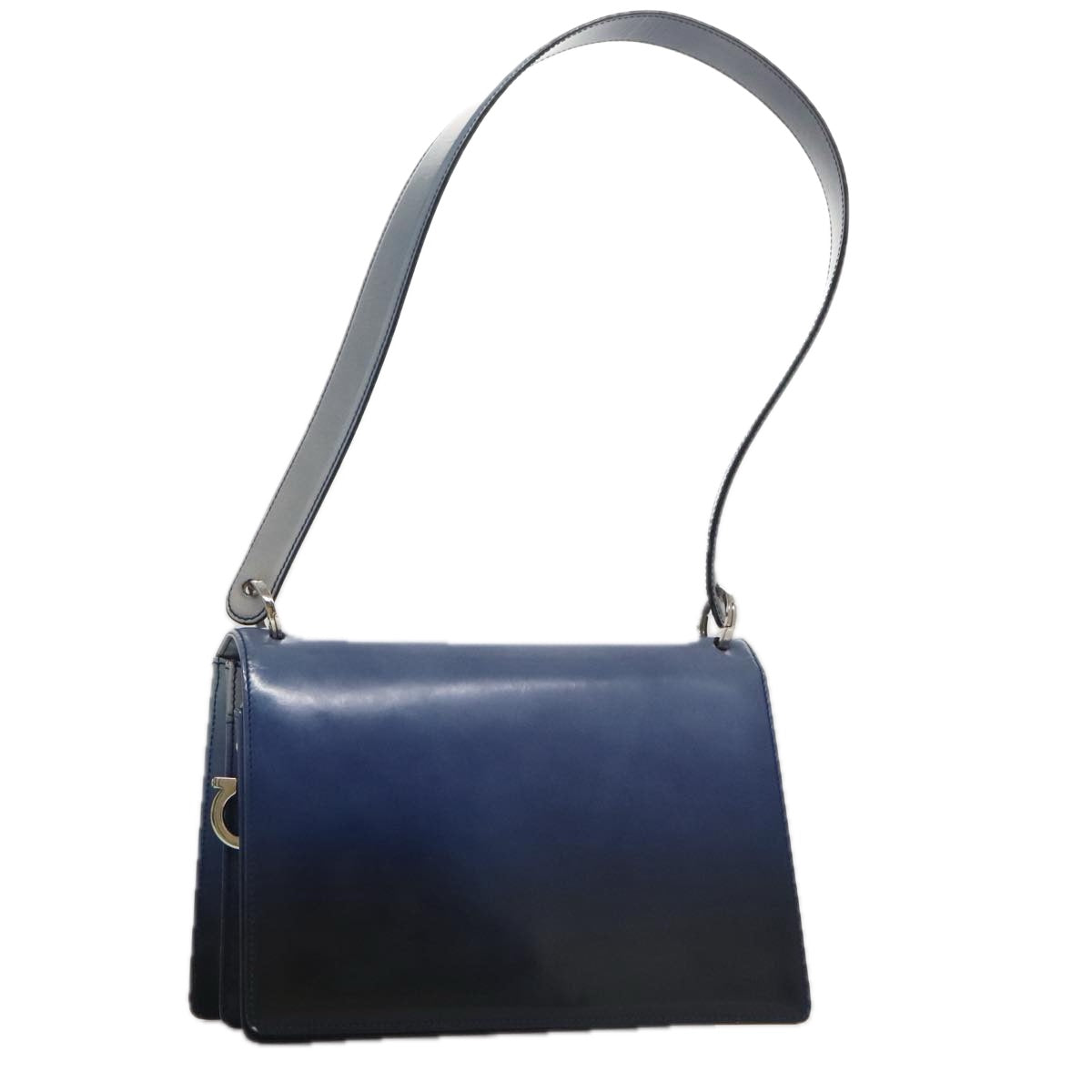 Salvatore Ferragamo Gancini Shoulder Bag Patent Leather Blue Silver Auth 103861