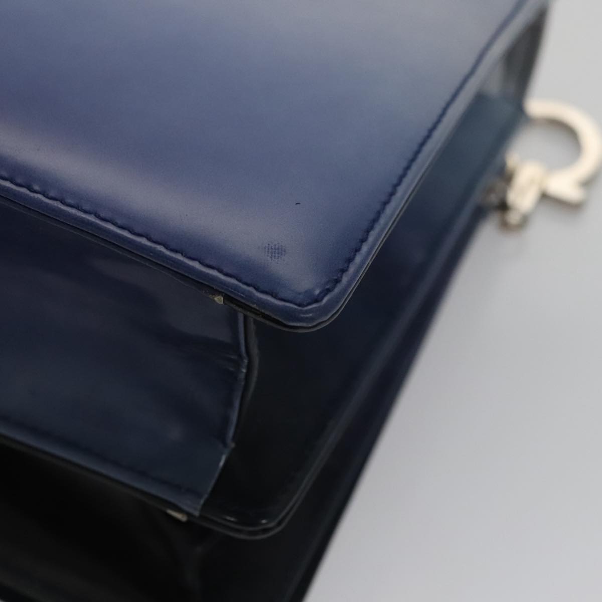 Salvatore Ferragamo Gancini Shoulder Bag Patent Leather Blue Silver Auth 103861
