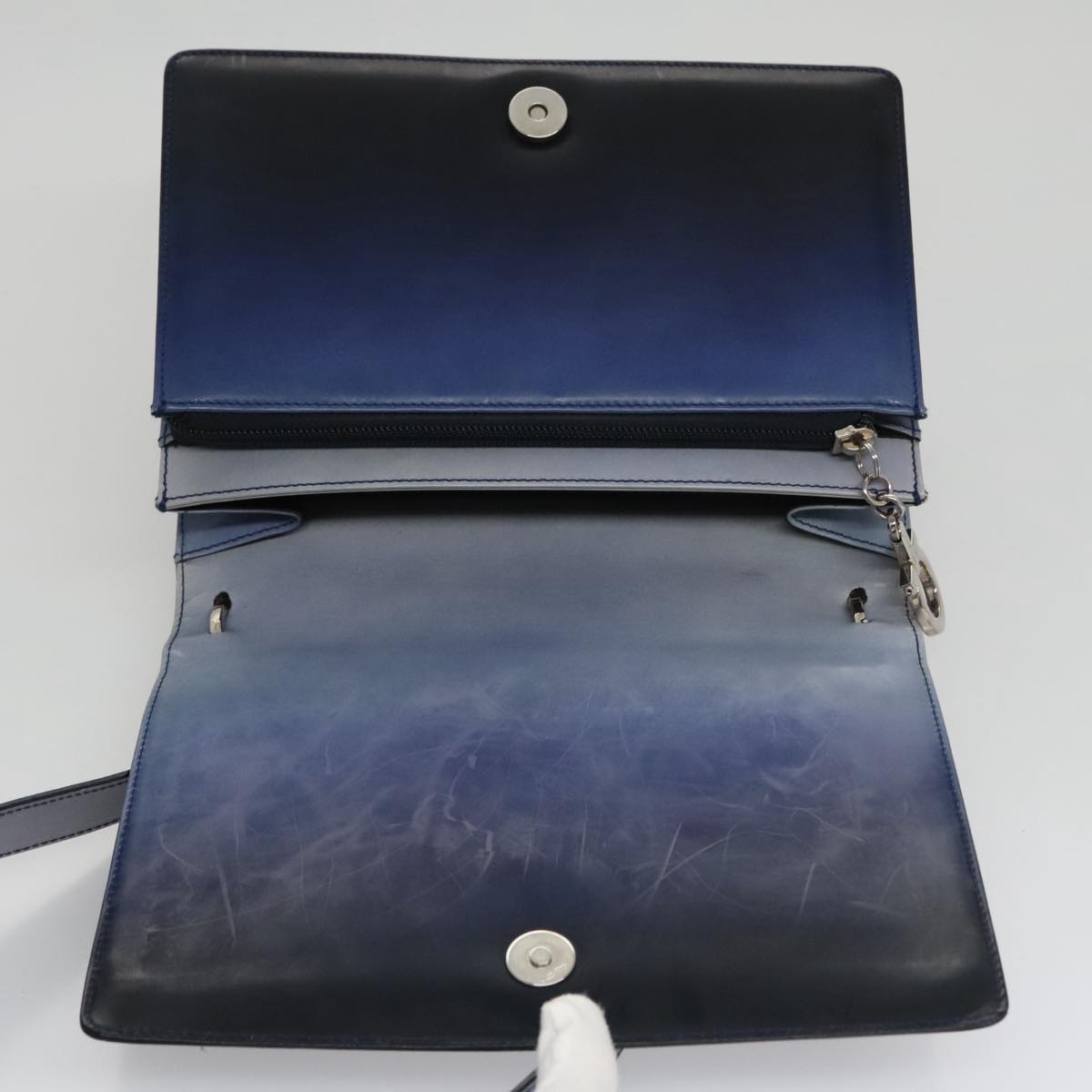 Salvatore Ferragamo Gancini Shoulder Bag Patent Leather Blue Silver Auth 103861