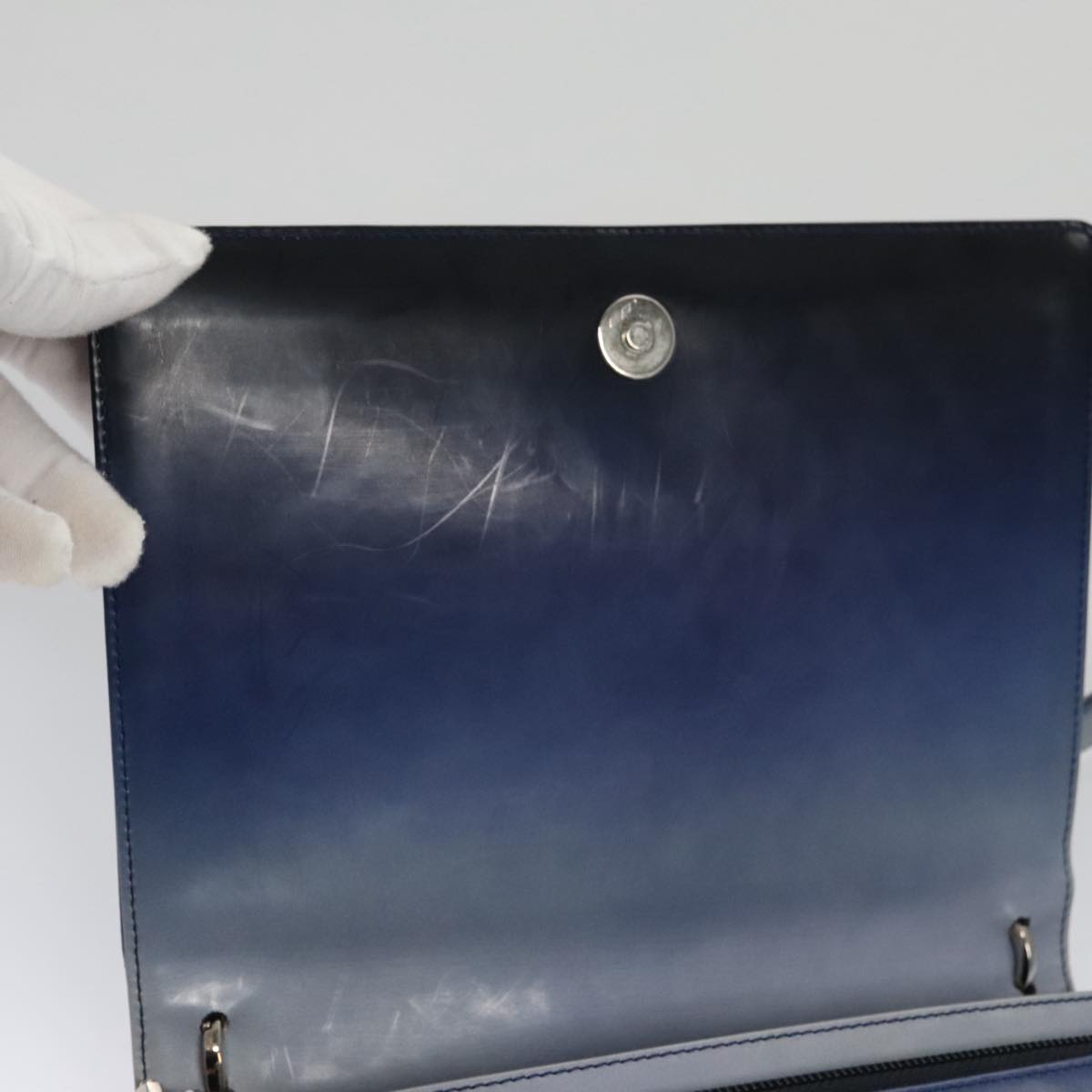 Salvatore Ferragamo Gancini Shoulder Bag Patent Leather Blue Silver Auth 103861