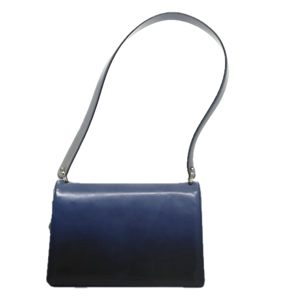 Salvatore Ferragamo Gancini Shoulder Bag Patent Leather Blue Silver Auth 103861