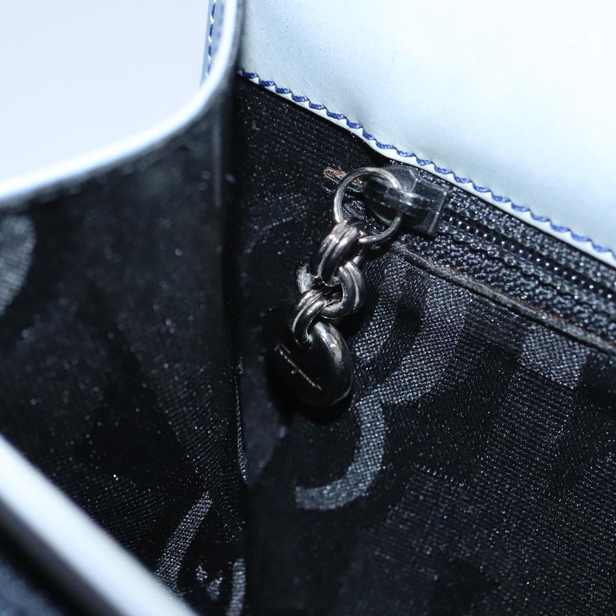 Salvatore Ferragamo Gancini Shoulder Bag Patent Leather Blue Silver Auth 103861