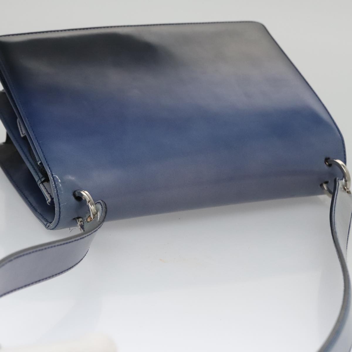Salvatore Ferragamo Gancini Shoulder Bag Patent Leather Blue Silver Auth 103861