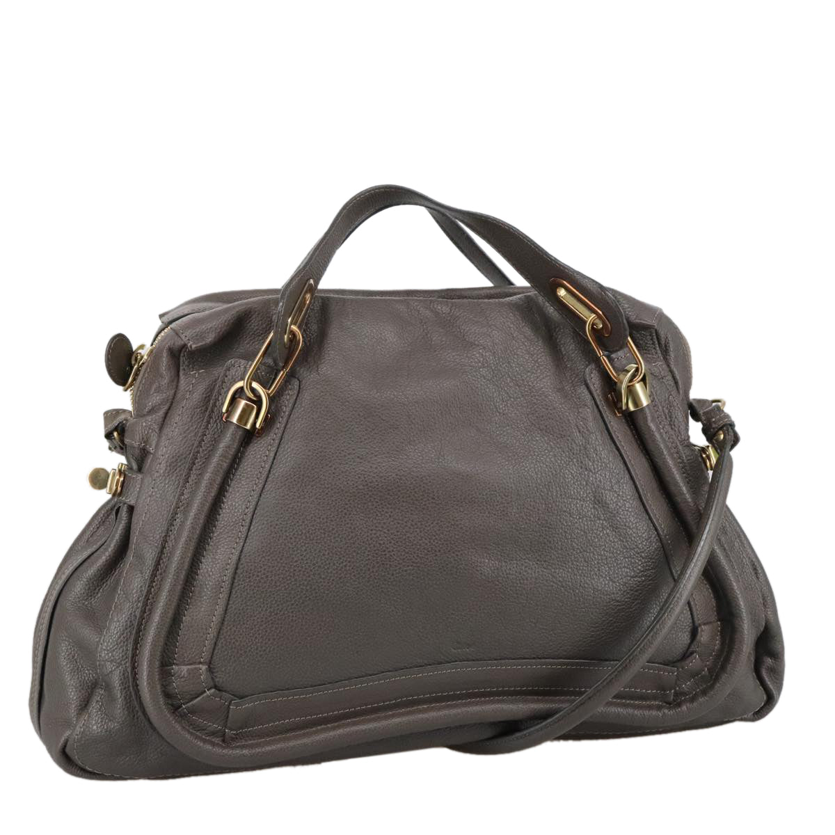 Chloe Paraty Shoulder Bag Leather Brown Gold Auth 103875