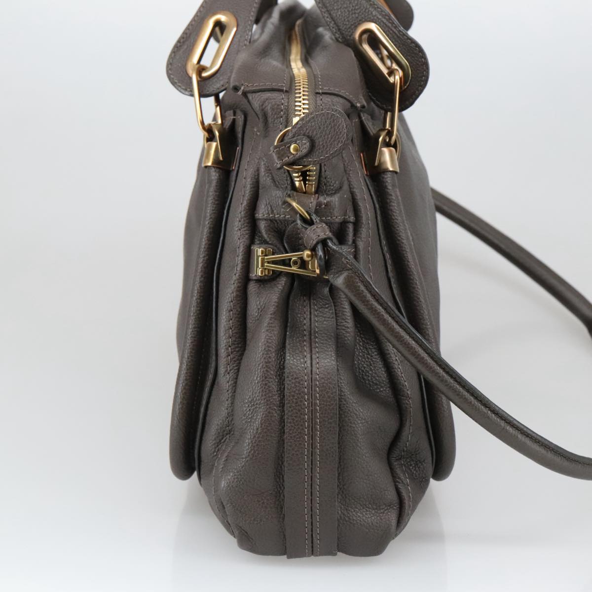 Chloe Paraty Shoulder Bag Leather Brown Gold Auth 103875