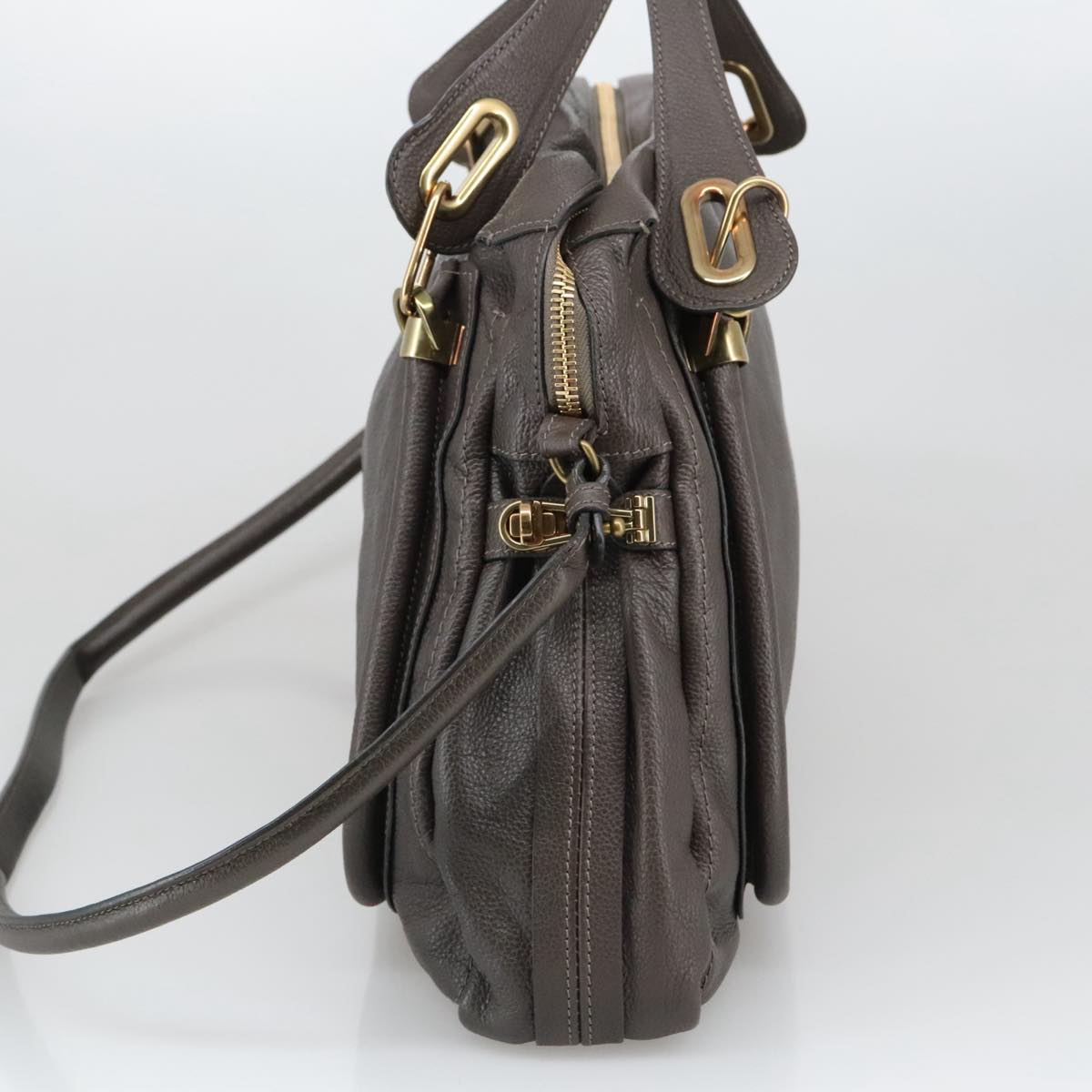 Chloe Paraty Shoulder Bag Leather Brown Gold Auth 103875