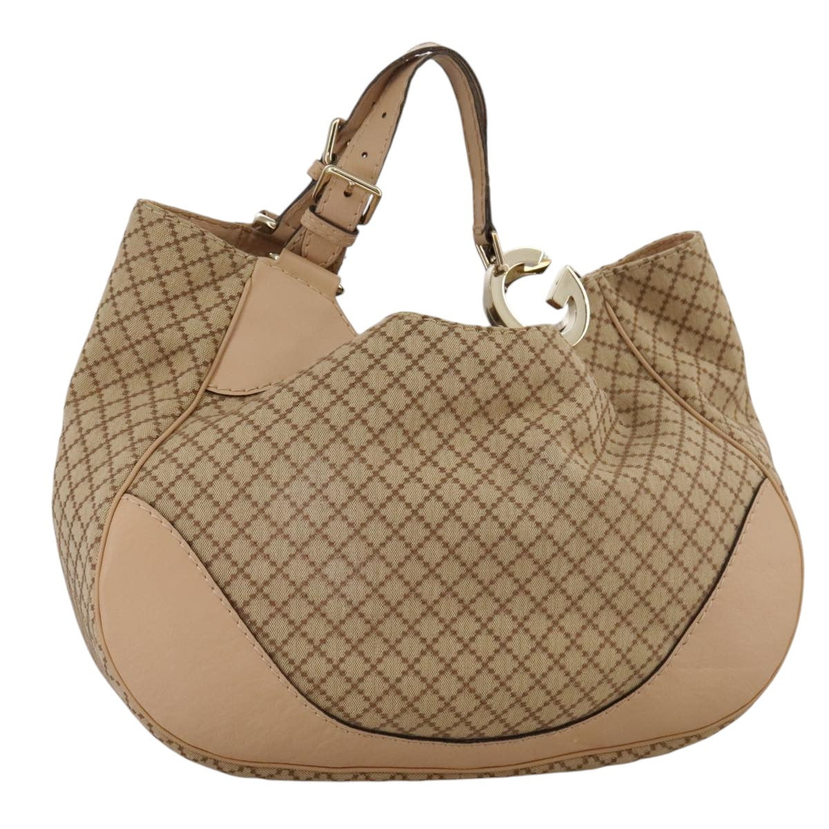 GUCCI Diamante Shoulder Bag Canvas Leather Beige Gold 203504 Auth 103886