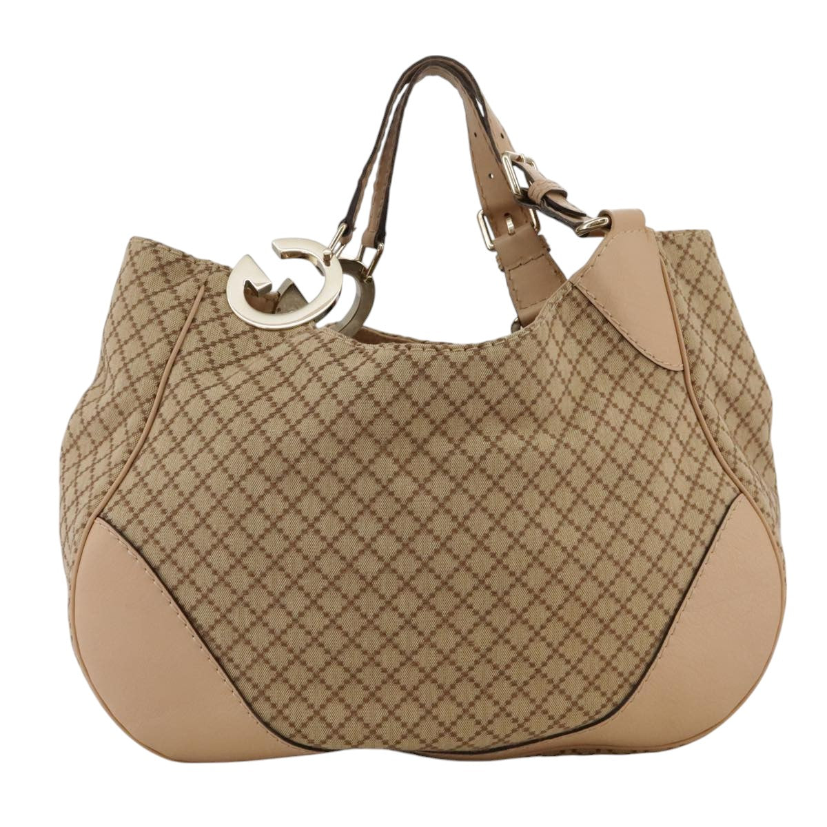 GUCCI Diamante Shoulder Bag Canvas Leather Beige Gold 203504 Auth 103886