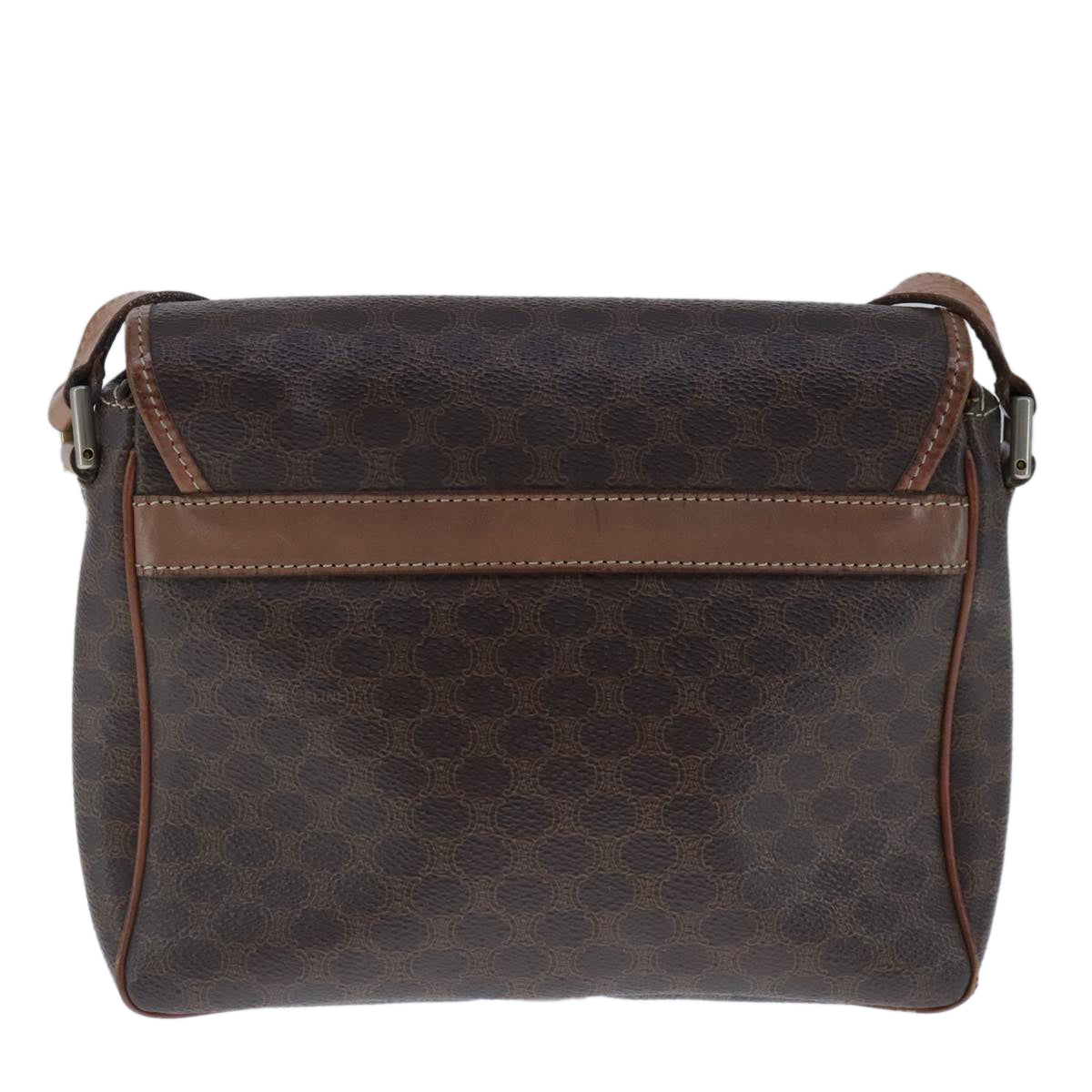 CELINE Macadam Canvas Shoulder Bag PVC Leather Brown Gold Auth 103934