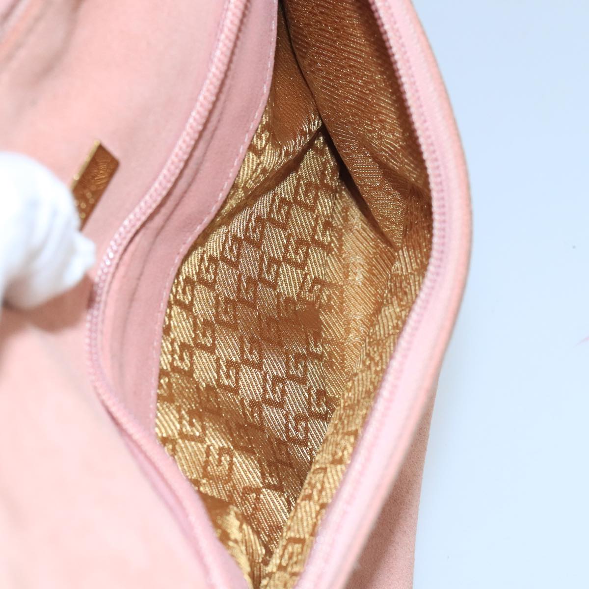 GUCCI Hand Bag Suede Pink Gold 001 3386 1705 Auth 103940
