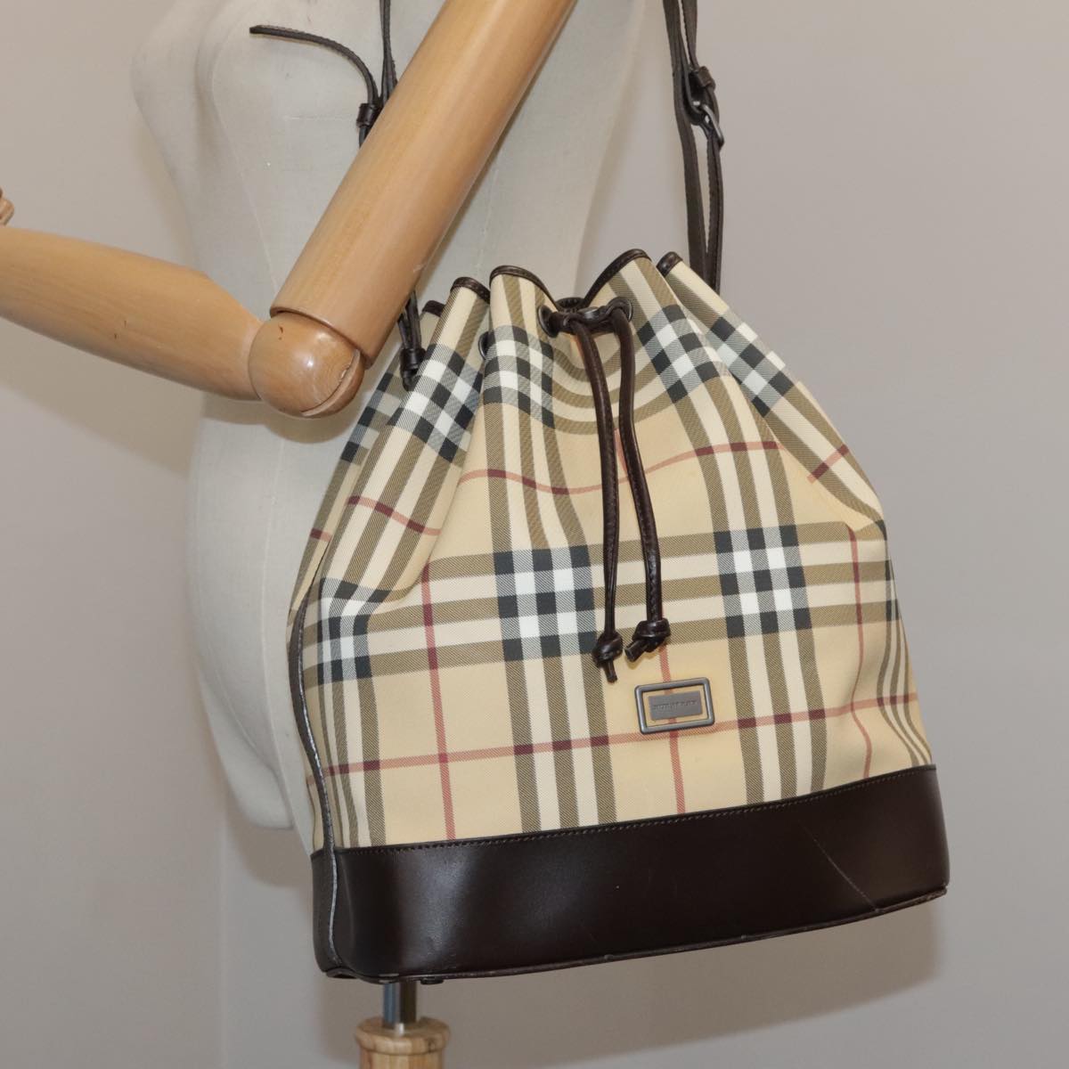 BURBERRY Nova Check Shoulder Bag PVC Beige Auth 103955