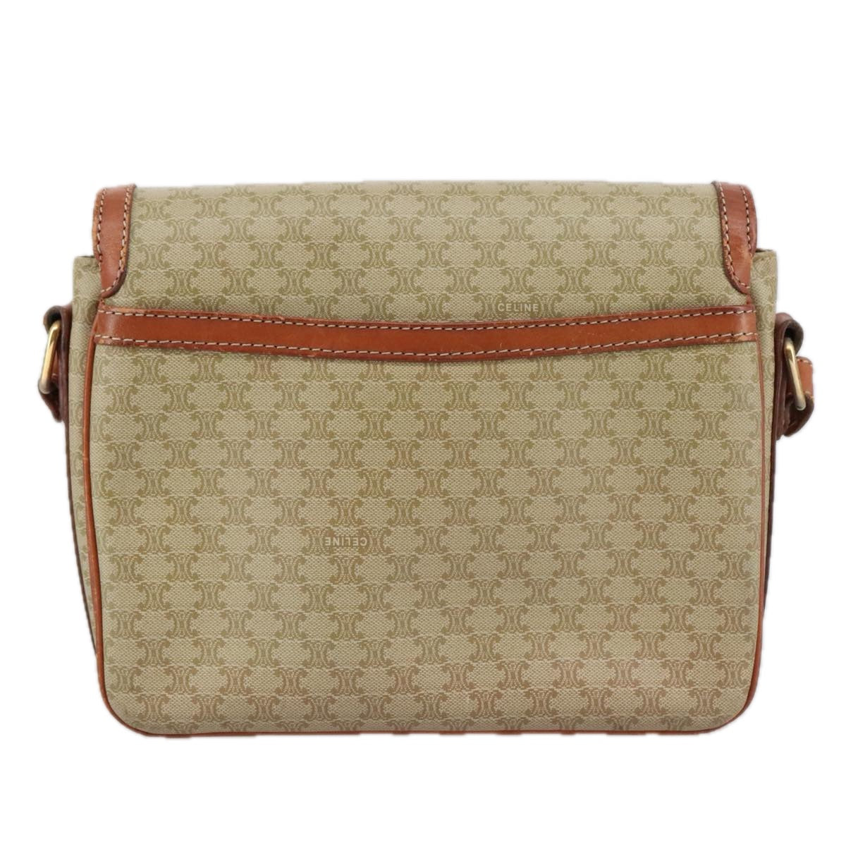 CELINE Macadam Canvas Shoulder Bag Beige Gold Auth 103958