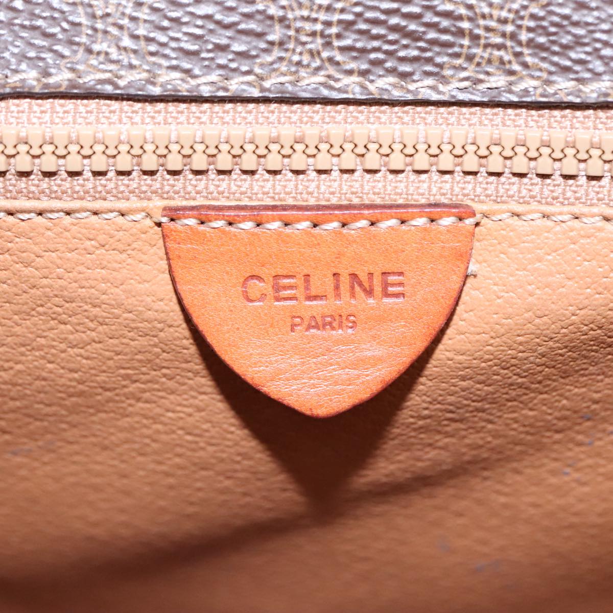 CELINE Macadam Canvas Shoulder Bag PVC Leather Brown Gold Auth 104026