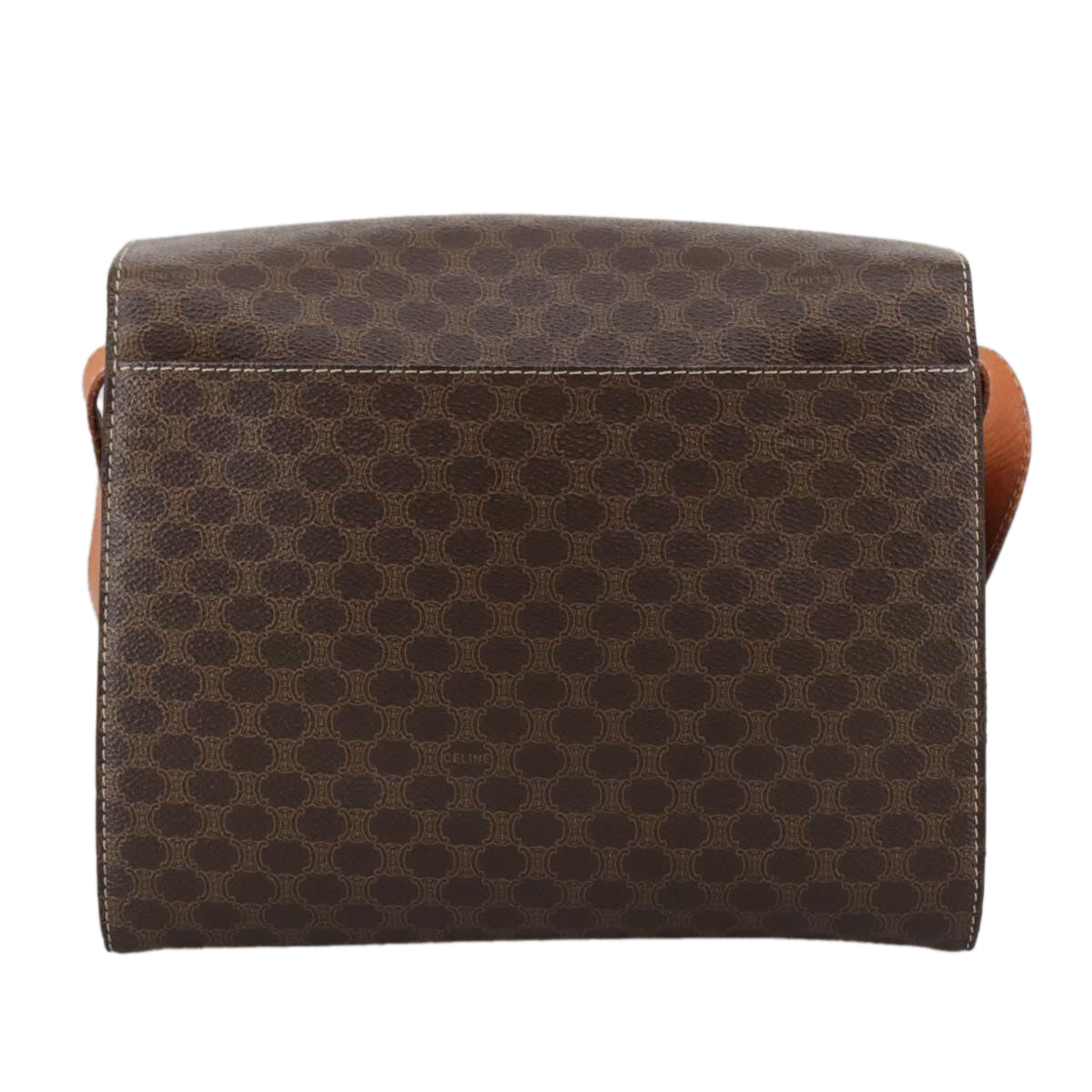 CELINE Macadam Canvas Shoulder Bag PVC Leather Brown Gold Auth 104026