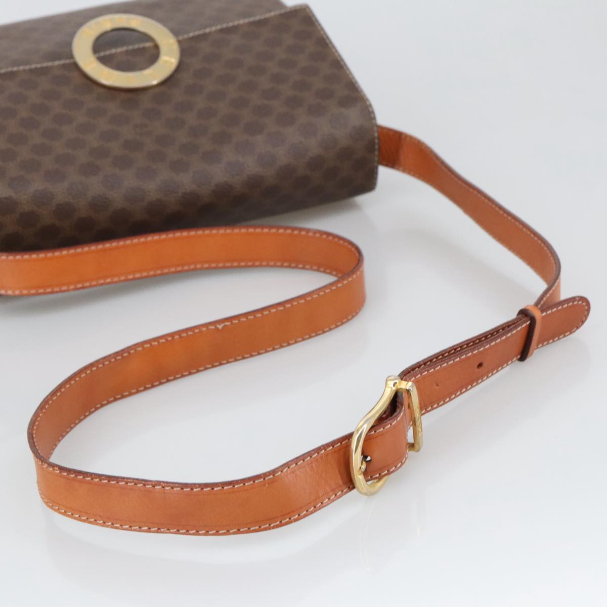 CELINE Macadam Canvas Shoulder Bag PVC Leather Brown Gold Auth 104026