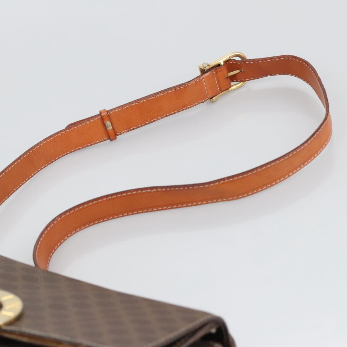 CELINE Macadam Canvas Shoulder Bag PVC Leather Brown Gold Auth 104026