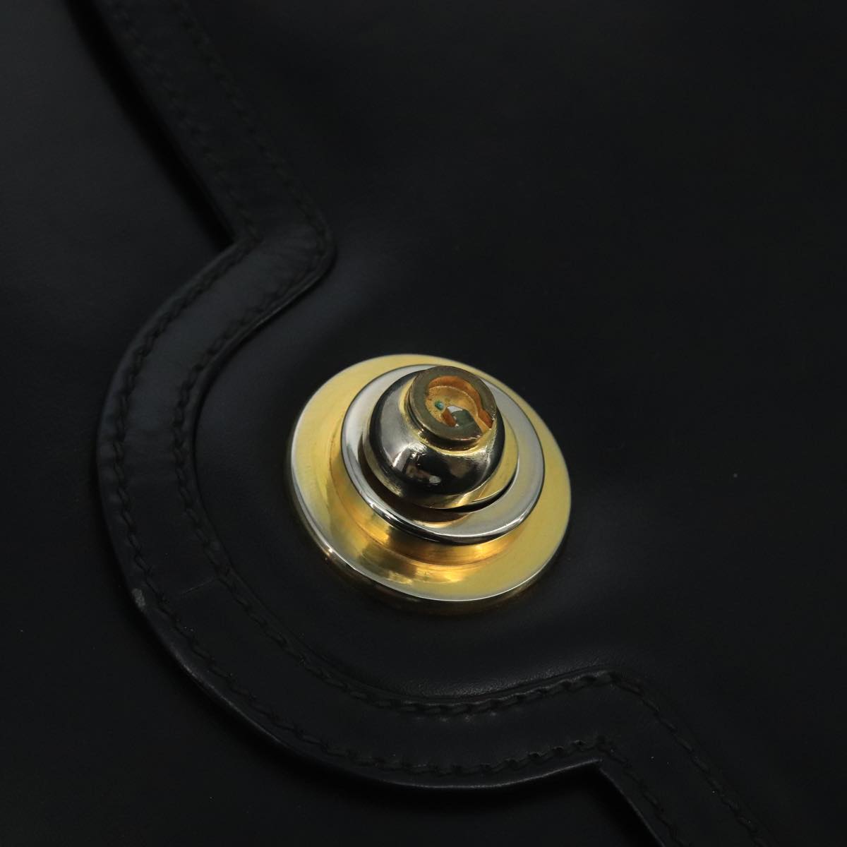 GUCCI Shoulder Bag Leather Black Gold Auth 104033