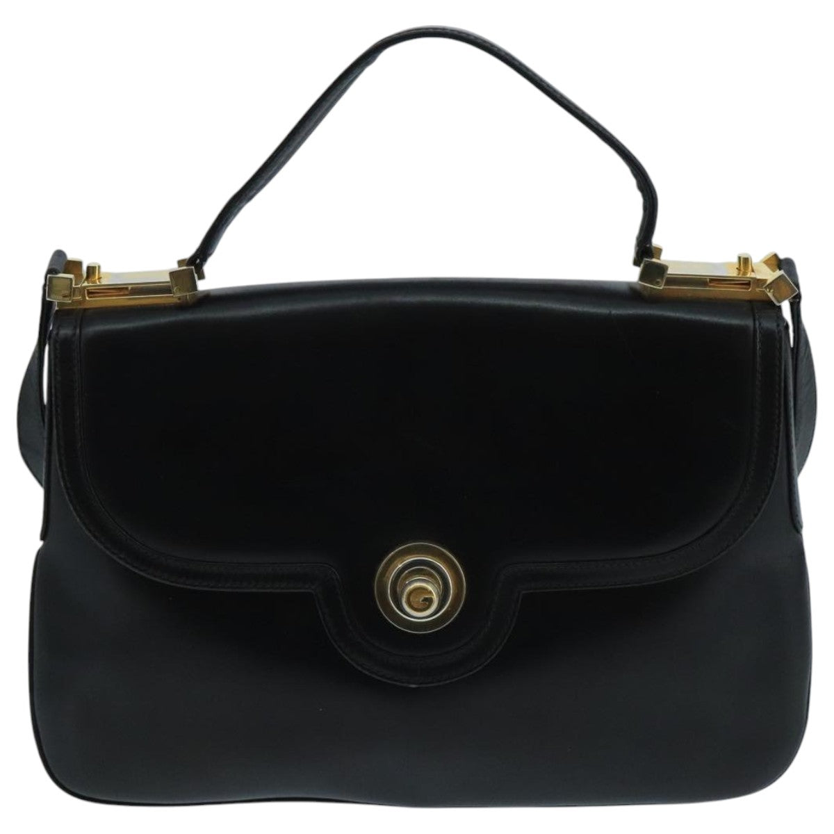 GUCCI Shoulder Bag Leather Black Gold Auth 104033