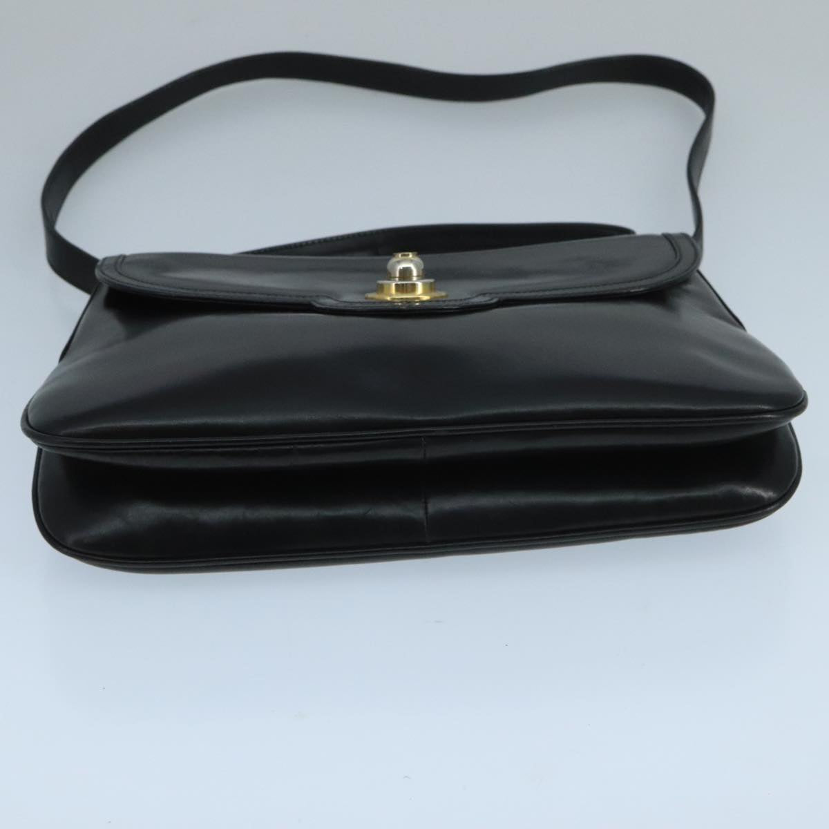 GUCCI Shoulder Bag Leather Black Gold Auth 104033