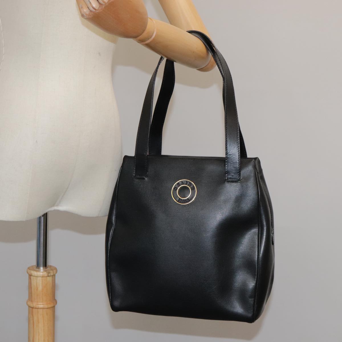CELINE Hand Bag Leather Black Gold Auth 104068