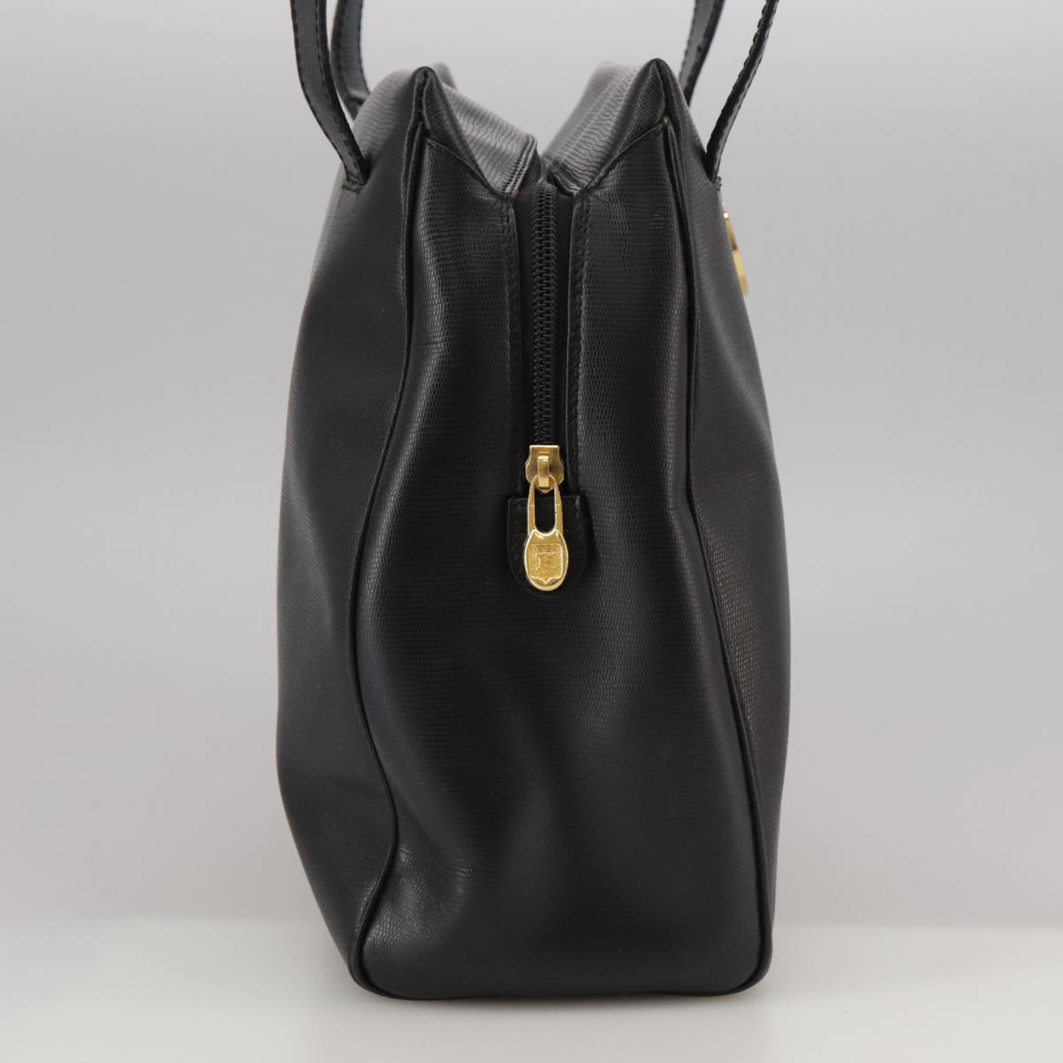 CELINE Hand Bag Leather Black Gold Auth 104068