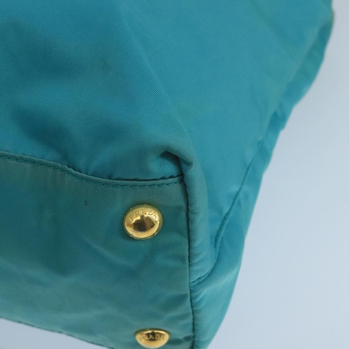 PRADA Tote Bag Nylon Turquoise Blue Gold Auth 104088
