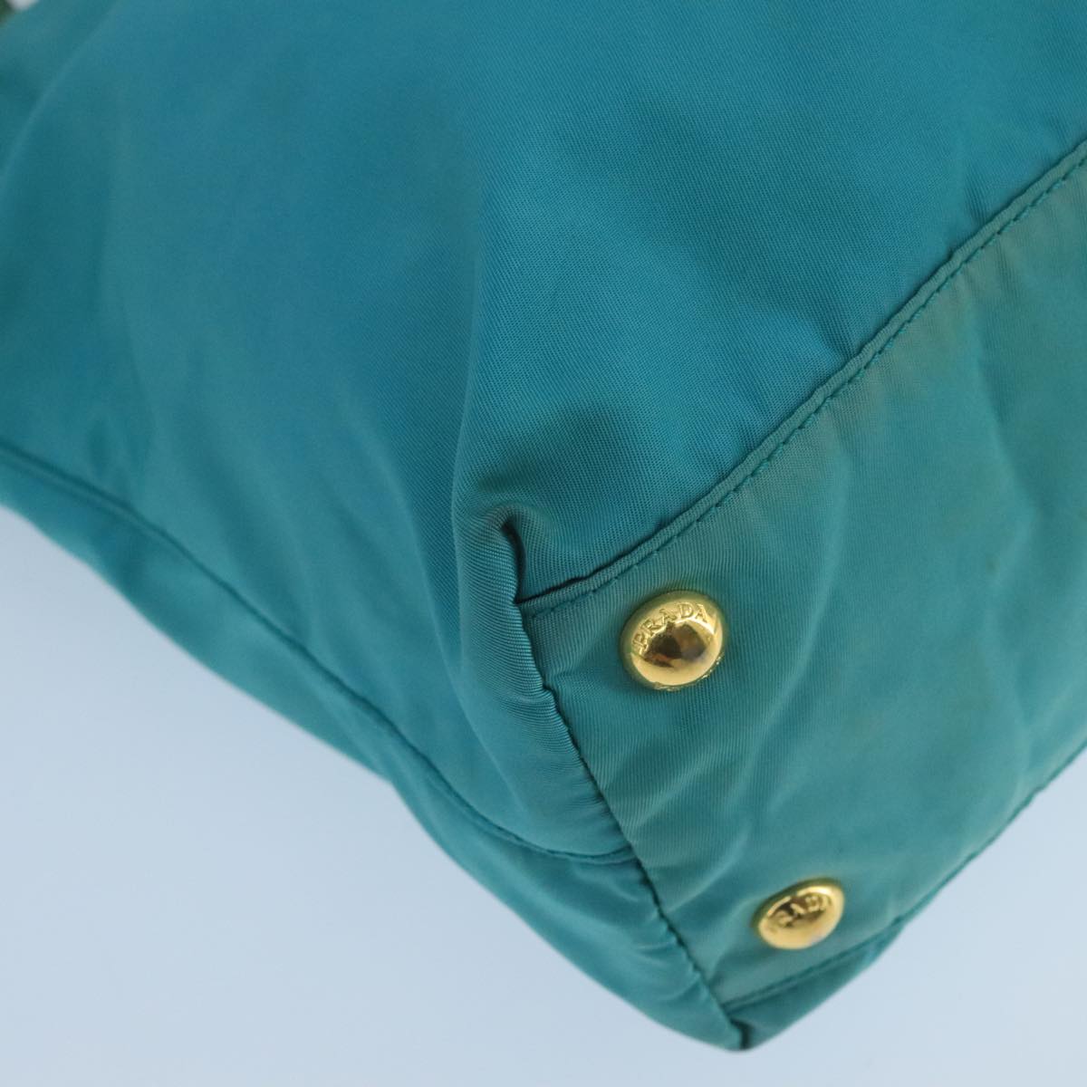 PRADA Tote Bag Nylon Turquoise Blue Gold Auth 104088