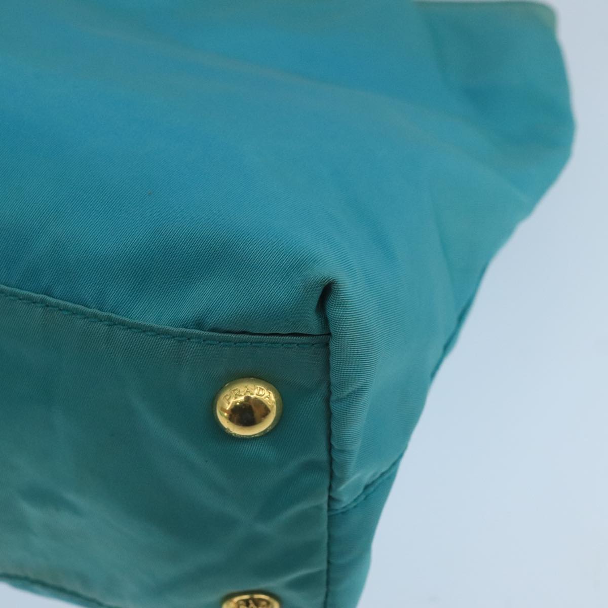 PRADA Tote Bag Nylon Turquoise Blue Gold Auth 104088