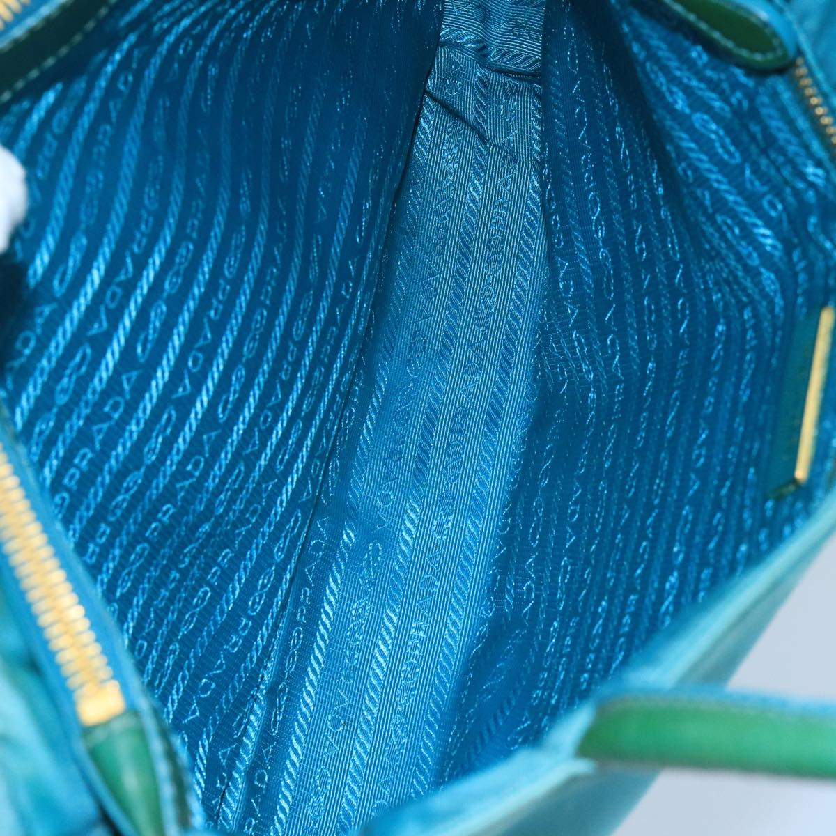 PRADA Tote Bag Nylon Turquoise Blue Gold Auth 104088