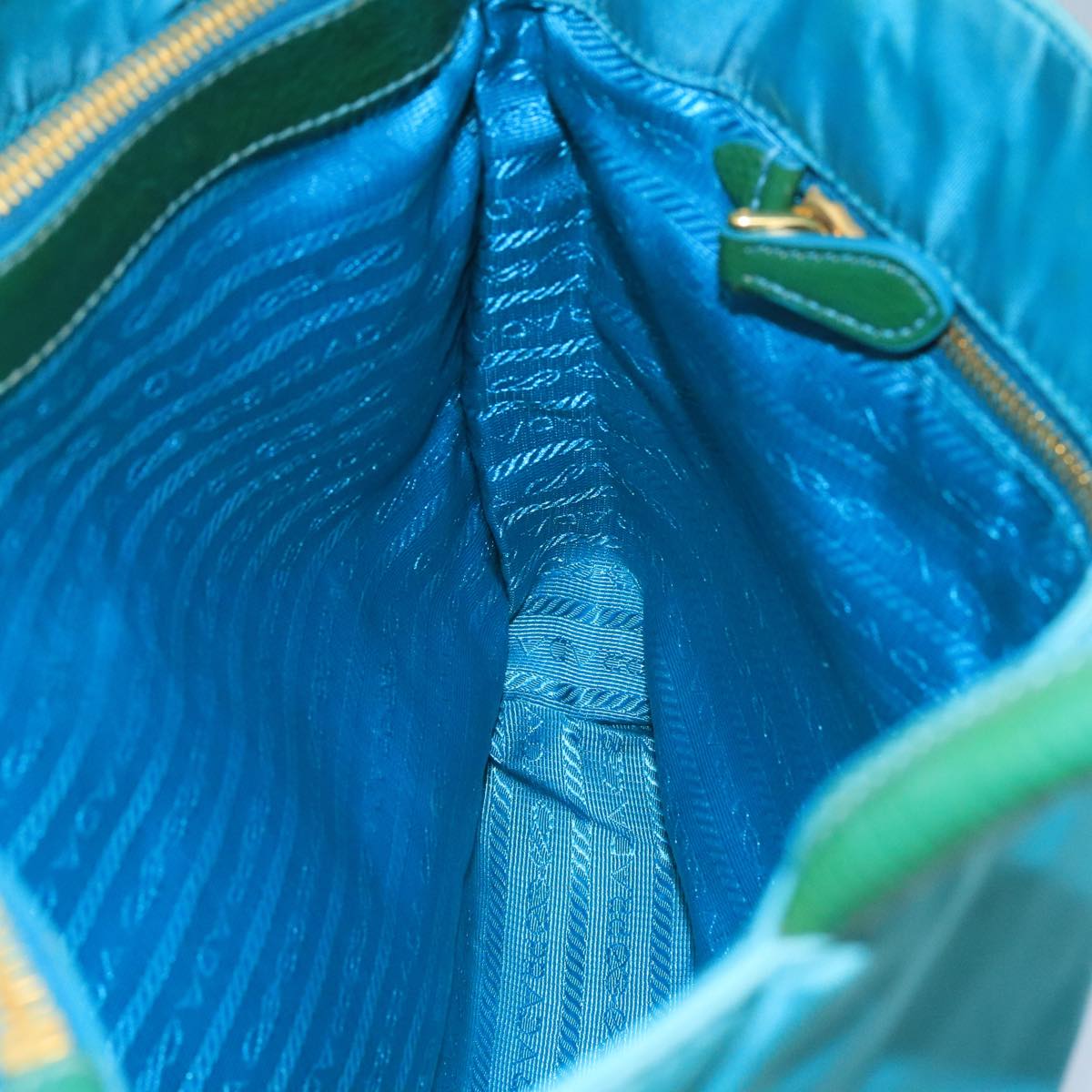 PRADA Tote Bag Nylon Turquoise Blue Gold Auth 104088