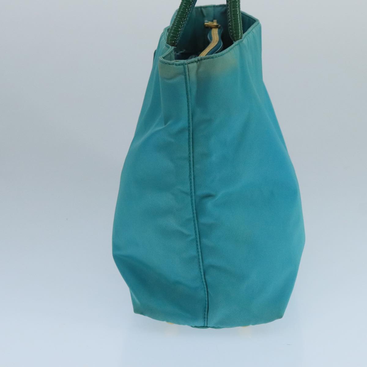 PRADA Tote Bag Nylon Turquoise Blue Gold Auth 104088
